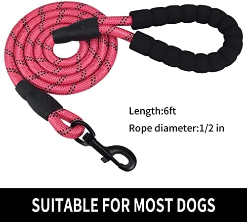 6FT Reflective Dog Leash with Padded Handle for All Dog Sizes.Pink