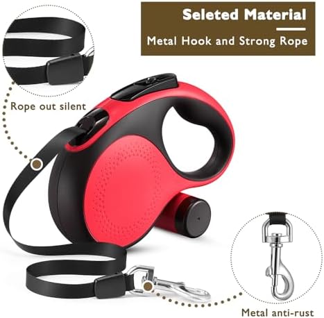 Retractable Dog Leash with Chew Proof Cable,26 ft Durable Dog Leash for Large Medium Dogs up to 110 lbs, 360° untangled, One-Handed Brake. (Red)