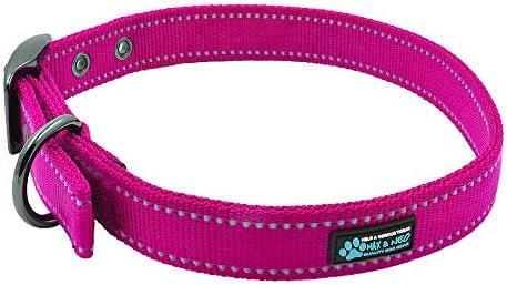 Max and Neo MAX Reflective Metal Buckle Dog Collar - We Donate a Collar to a Dog Rescue for Every Collar Sold (Large, Pink)