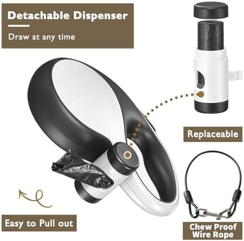 Retractable Dog Leash with Chew Proof Cable,26 ft Durable Dog Leash for Large Medium Dogs up to 110 lbs, 360° untangled, One-Handed Brake. (White)