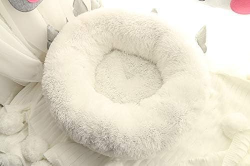 Modern Soft Plush Round Pet Bed for Cats or Small Dogs, Mini Medium Sized Dog Cat Bed Self Warming Autumn Winter Indoor Snooze Sleeping Cozy Kitty Teddy Kennel (24'' D x 8'' H, White)
