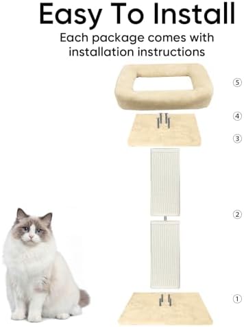 Cat Scratching Post with Plush Perch for Indoor Cats, 32 Inch, Beige