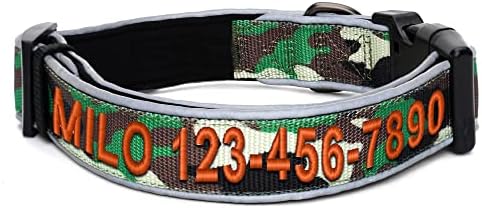 Pawtitas Personalized Dog Collar - Reflective, Padded, Adjustable, Customized for Medium Dogs | Green Camo