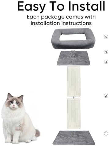 Cat Scratching Post with Plush Perch for Indoor Cats, 32 Inch, Grey