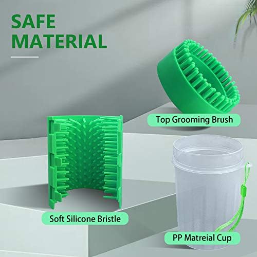 2 In 1 Dog Paw Washing Cup, Portable Dog Foot Pet Paw Washer/Cleaner with Top Brush and Inside Bristles for Muddy Paws (L, Green)