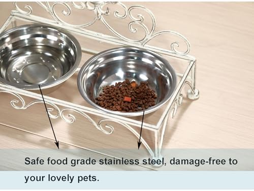 Antique Iron Dog Cat Bowls Elevated, Raised Small Food & Water Dish Bowl