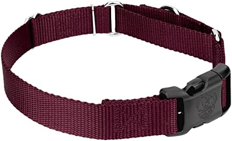 Martingale Dog Collar - Heavy Duty Nylon Adjustable Martingale Dog Collar with Plastic Buckle for Small Medium Large Breeds - 30+ Colors (3/4 Inch, Small, Burgundy)