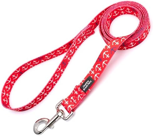 Country Brook Petz - Red Anchors Away Everyday Dog Leash Limited Edition - Summer Breeze Collection Featuring Sunny Designs (4 Foot, 1/2 Inch Wide)