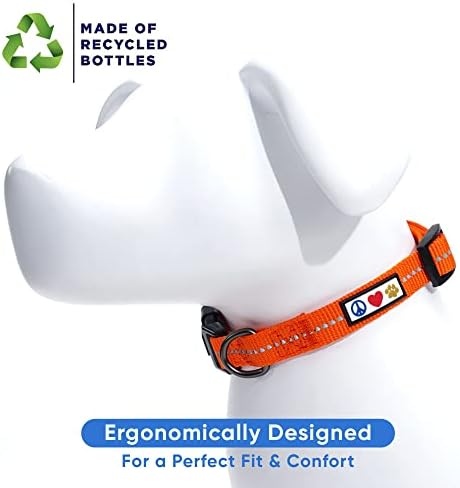 Pawtitas Recycled Dog Collar with Reflective Stitched Puppy Collar Made from Plastic Bottles Collected from Oceans Extra Small Orange Habanero