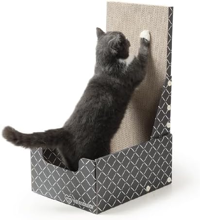 Hide & Scratch Cardboard Cat Scratcher Box & Bed Dark Grey Vertical L Shape