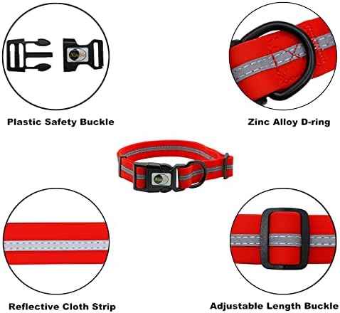 Nimble Reflective Waterproof Dog Collar Adjustable Odor Resistant Easy Clean Pet Collar for Small Medium Large Dogs Night Walking Outdoor Rainy Use (Medium (11.81”-18.5”inches), Candy Red)