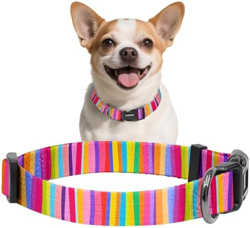 Kazazoo Dog Collar Cute and Soft Nylon Puppy Collar for Boy and Girl Dogs, Adjustable Dog Collars for Extra Small Dogs, Rainbow-XS