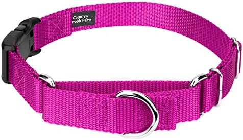 Martingale Dog Collar - Heavy Duty Nylon Adjustable Martingale Dog Collar with Plastic Buckle for Small Medium Large Breeds - 30+ Colors (1 Inch, Extra Large, Fuchsia)