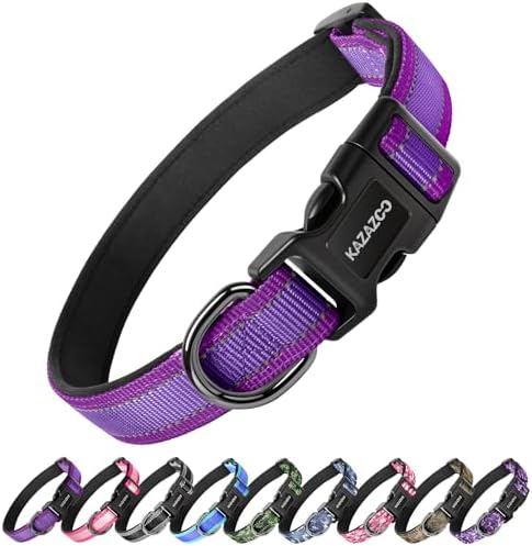 Kazazoo Small Dog Collar,Reflective Puppy Collar with Soft Padding Dog Collar No Pull,Lightweight, Nylon Collar for Puppies, Chihuahua, Yorkie & Teacup Dog 3-10 Lbs Purple-XS