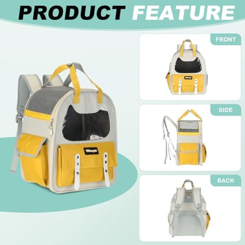 Cat Pet Backpack Carrier Yellow 12"x8"x14" Travel Bag