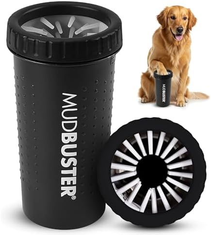 Dexas MudBuster Large Dog Paw Cleaner, Matte Black, Fits 2.5"-3.5" Wide Paws, Gentle Silicone Bristles for Quick, Easy Cleaning