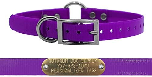 Lightweight Waterproof D & Center Ring Dog Collar w Custom Name Tag, Purple