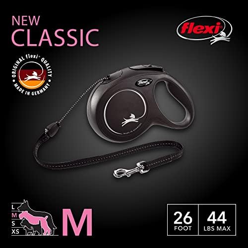 FLEXI® Classic Cord Retractable Dog Leash, Medium, 26 ft - Black