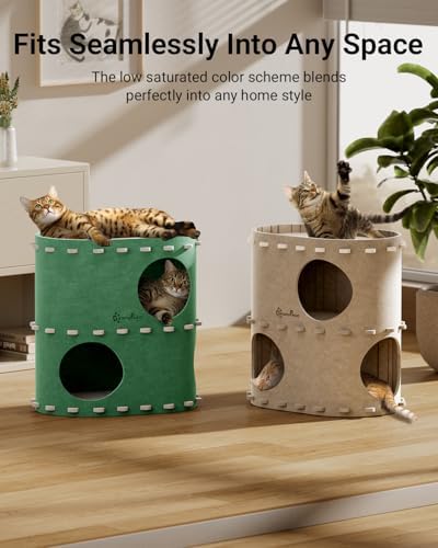 DownyPaws Cat House for Indoor Cats, 2-Storey Cat Bed Cave, Forest