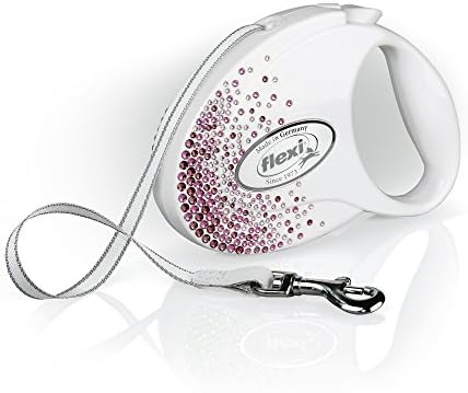 Flexi Glam Splash Pink Tape Pearl White Medium 5m Retractable Dog Leash/Lead for Dogs up to 25kgs/55lbs