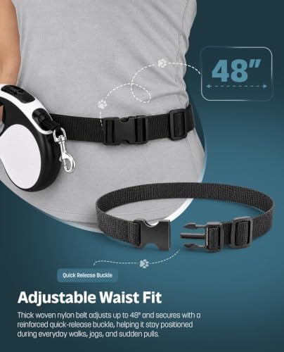 Hands-Free Retractable Dog Leash with Waist Belt, 16FT Extendable Strap