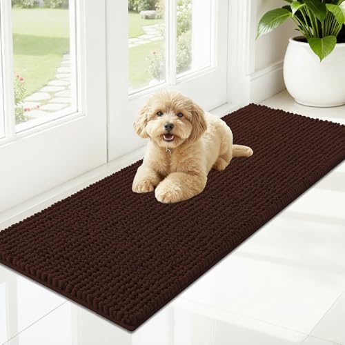OLANLY Dog Door Mat for Muddy Paws 47x17, Extra Absorbent Chenille Mud Mat
