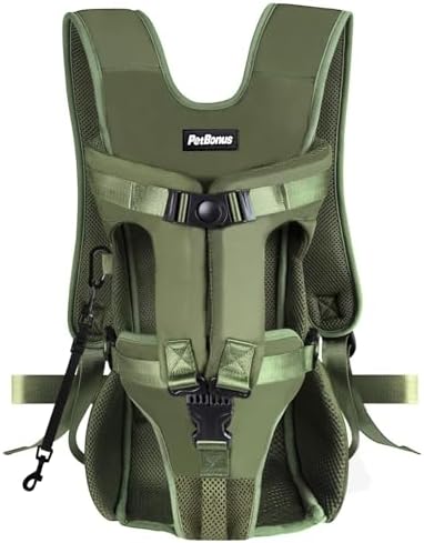 PetBonus Pet Front Dog Carrier Backpacks, Adjustable Pet Backpack, Legs Out Easy-fit Puppy Chest Carrier for Medium Small Dogs, Hands Free for Hiking, Cycling (Army Green, L)