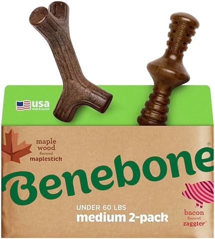 Benebone 2-Count Maplestick/Zaggler Durable Dog Chew Toys, Dog Bones, Medium (Pack of 6)