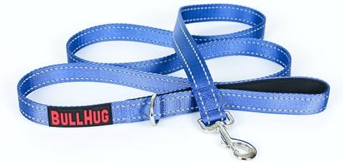 BULLHUG 6 FT Bulldog Leash with Padded Handle. Perfect for Bulldogs, French Bulldogs, Pugs & All Breeds. Leashes for Walking, Training Lead for Bulldogs (Reflective Stitching, Royal Blue)
