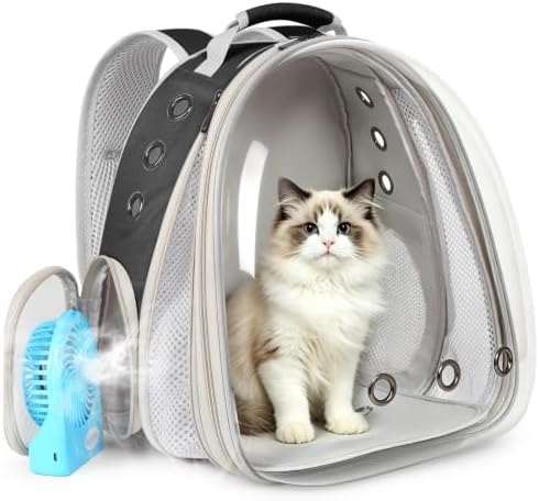 Cat Backpack Carrier with Fan, Space Capsule Astronaut Clear Bubble Front Extension to Carry Transport Cat Small Puppy Bunny, 20 Pounds Cat Bookbag (Black, Gen 1 + Fan)