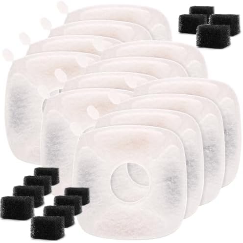 Pet Fountain Filters Compatible with 95Oz/2.8L Dog Water Fountain (12 Filters& 12 Sponges)