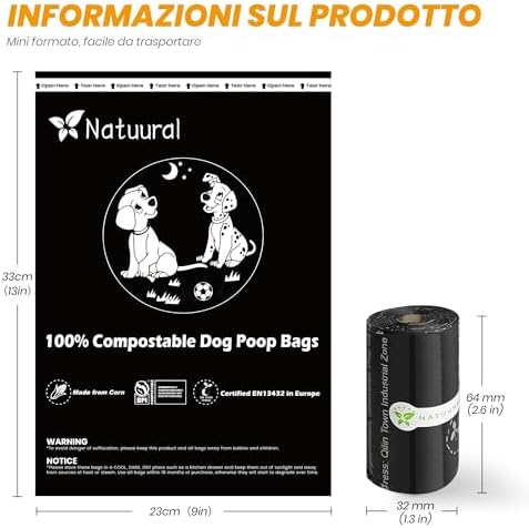 Certified Compostable Dog Poop Bags-270Bags,18Rolls (Black)