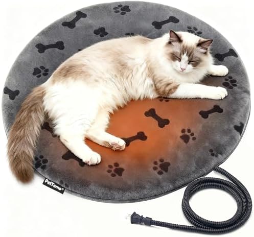 Pet Heating Pad for Cats Dogs Indoor & Sheltered Outdoor Waterproof Heated Cat Bed Heated Dog Bed Chew Resistant Cord Constant Temperature Electric Warming (Grey, R: 16" × 16" × 1.3")
