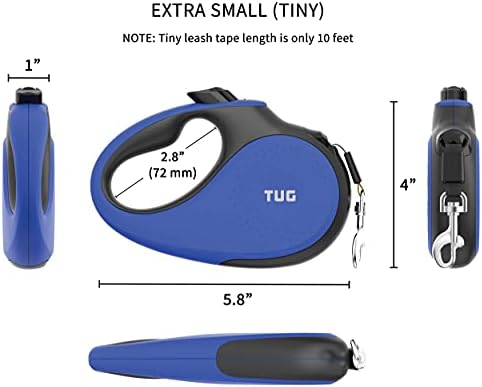TUG Tiny Retractable Dog Leash, 10 ft (Extra Small, Blue)