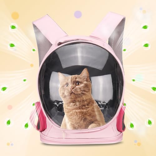 Pet Backpack Carrier, Portable and Ventilated, Oxford Cloth, Dog Cat Travel Bag with Transparent Cover 12.99", (Pink, 1 Pcs), Intended for Hiking/Camping/Traveling