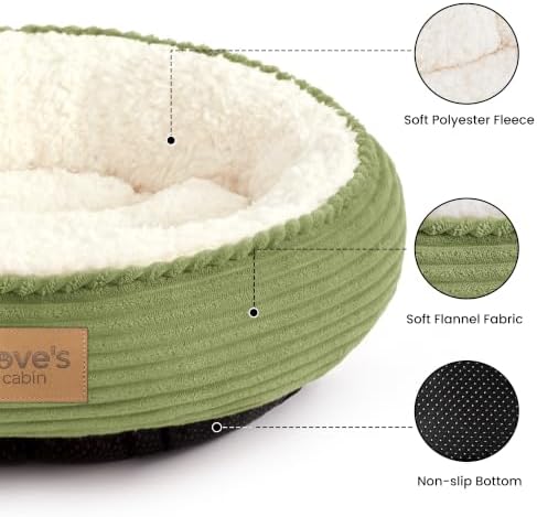Love's cabin Round Donut Cat and Dog Cushion Bed, 20in Pet Bed for Cats or Small Dogs, Anti-Slip & Water-Resistant Bottom, Super Soft Durable Fabric Pet beds, Washable Luxury Bed Olive Green