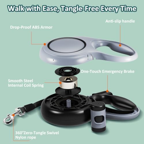 26ft/8m Retractable Dog Leash,Heavy Duty Leash for Large Dogs Up to 110Ibs