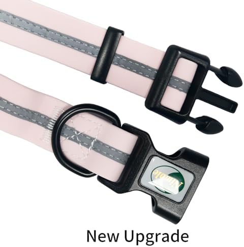 Nimble Reflective Waterproof Dog Collar Adjustable Odor Resistant Easy Clean Pet Collar for Small Medium Large Dogs Night Walking Outdoor Rainy Use (Light Pink, Small (9.45”-14.17”inches))