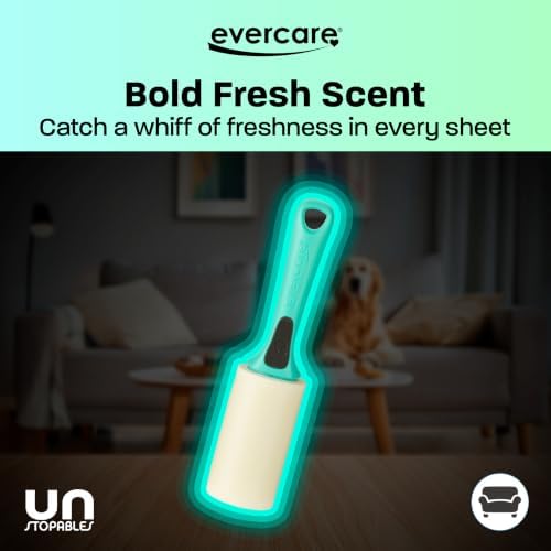 Evercare with Unstopables Fresh Scent All-Purpose Lint Roller, 4-Pack, 50 Layers Per Roller, Total 200 Sticky Sheets, Pet Hair & Lint Remover
