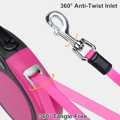 Taglory Retractable Dog Leash, One-Handed Brake, 16ft, Up to 44 lbs, Pink