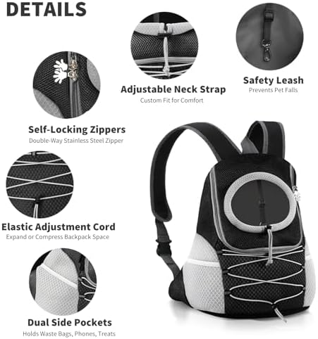 PETCUTE Cat & Dog Chest Carrier Backpack,Adjustable Pet Carrier Backpack with Safety Belt and Removable Waterproof Bottom,Ventilated Dog Travel Carriers for Small Dogs,for Outdoor Hiking Travel Use S