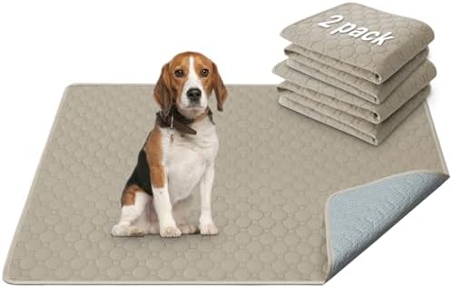 H.VERSAILTEX Premium Washable Pee Pads for Dogs 2 Pack Super Absorbent 100% Waterproof Reusable Non-Slip Quilted Puppy Training Pads for Crate Playpen Whelping & Potty Training(36"x48", Beige)