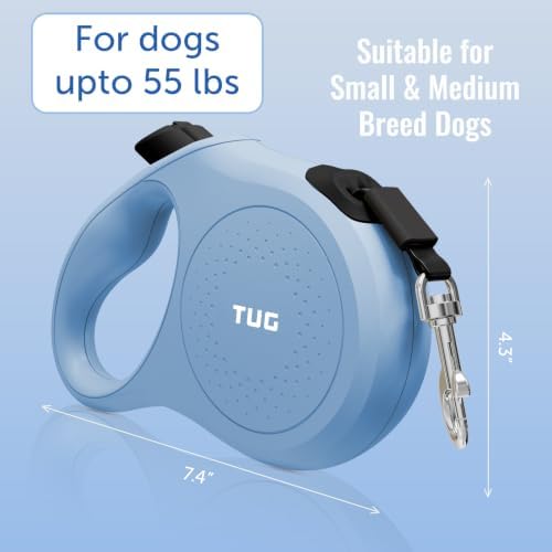 TUG Quest Retractable Dog Leash | 360° Tangle-Free | 16 ft Tape (M, Blue)
