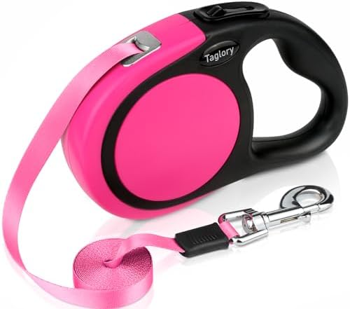 Taglory Retractable Dog Leash, One-Handed Brake, 16ft, Up to 44 lbs, Pink