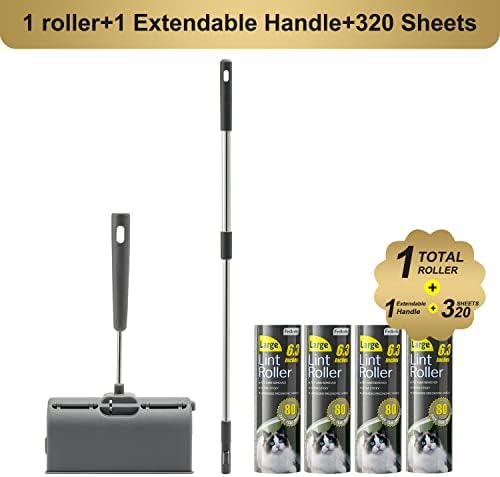 Fedicelly Lint Rollers Pet Hair Extra Sticky Floor with Long Handle,Large Cat Dog Hair Remover Laundry Clothes Carpet Furniture,6.3 inches Wider with 640 Sheets Giant Lint Remover Brush for Couch