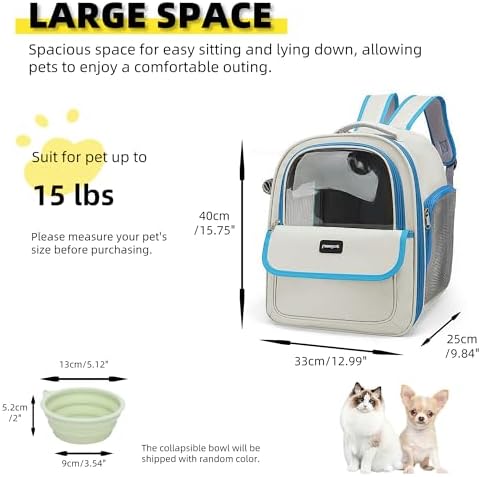Cat Backpack Carrier for Travel & Hiking - Large Space, Durable & Breathable Pet Carrier for Cats & Small Dogs - Anti-Scratch, Escape-Proof Design (Blue, Large)