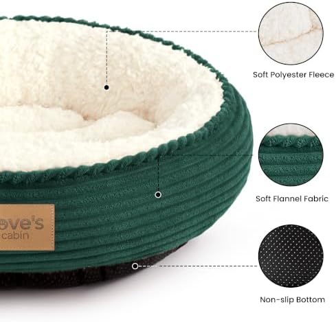 Love's cabin Round Donut Cat and Dog Cushion Bed, 24in Pet Bed for Small or Medium Dogs, Anti-Slip & Water-Resistant Bottom, Soft Durable Fabric Pet Beds, Washable Calming Cat Bed Dark Green