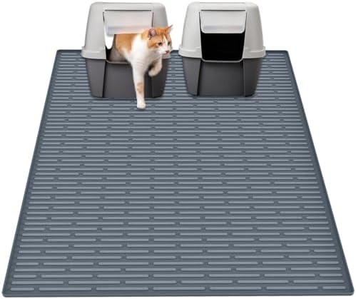 Ultibe 40"x30"(100cmx75cm) Extra Large Silicone Cat Litter Mat, XXL Litter Trapping Mat for Under Litter Box, Non-Slip Waterproof Kitty Litter Catcher, Easy to Clean Mat for Cats, Gray Blue