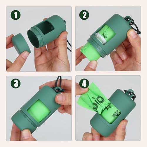 Dog Poop Bag Holder, Smooth Dispensing Poop Bag Holders for Leashes,Poop Bags Dispenser for Dogs,Lightweight Plastic Dispenser with Elastic Loop (only green holder)