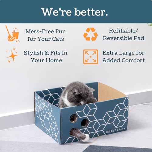 No-Mess Cat Scratcher Box + 3 Refillable Double-Sided Scratch Pads